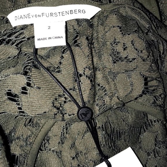 DIANE VON FURSTENBERG Yeva Lace Olive Green Top - Picture 4 of 5